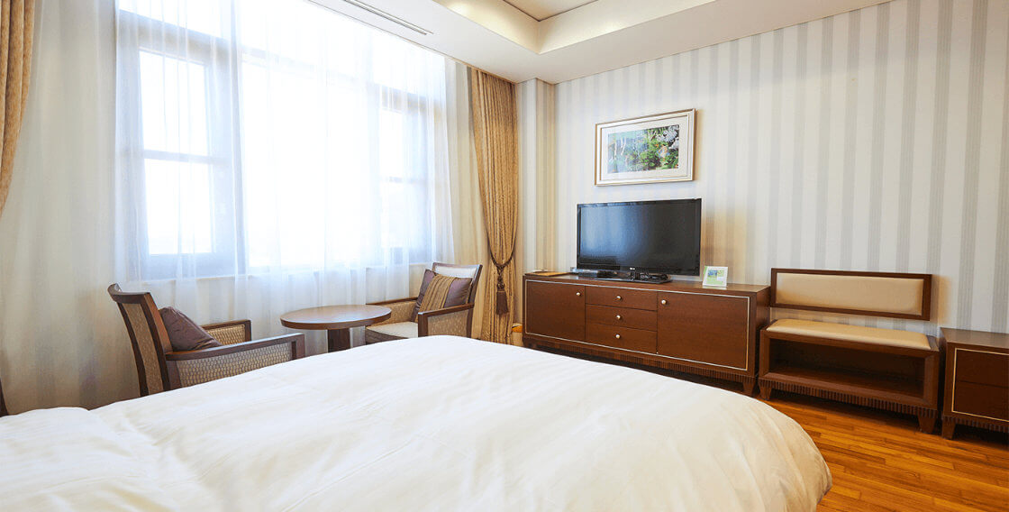 tv, furnitures and interior of deluxe room