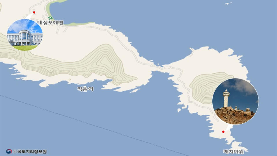 巨文島灯台の方向と位置地図